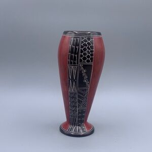 Hand Carved Soap Stone Tapered African Vase Etched Geometric Engravings